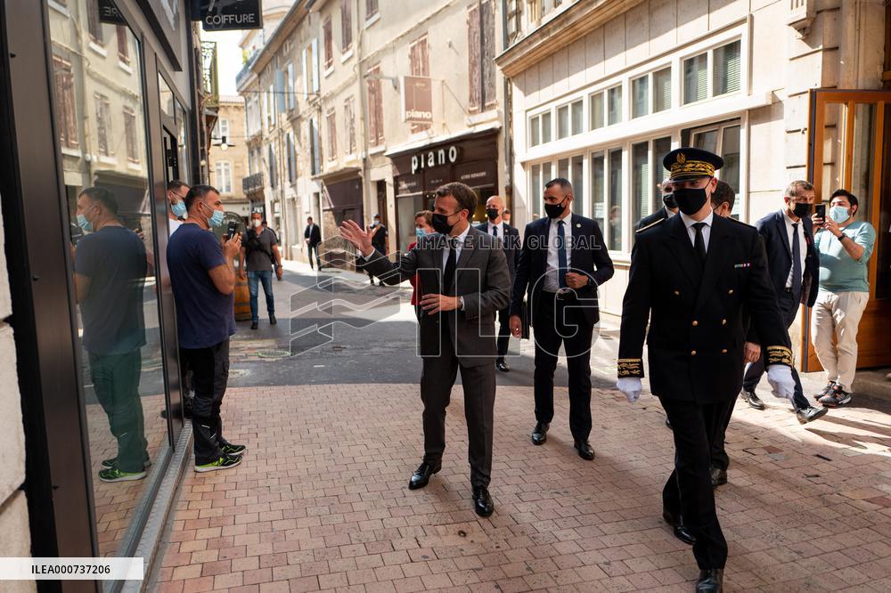 President Macron During A Day Visit In The Drome