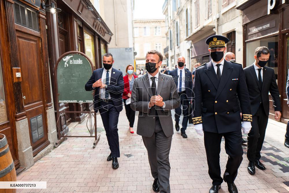 President Macron During A Day Visit In The Drome