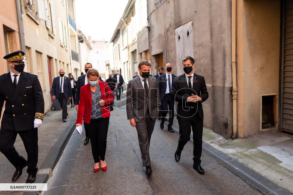 President Macron During A Day Visit In The Drome
