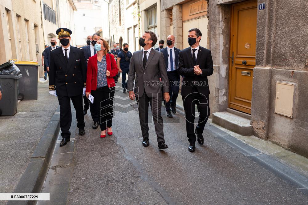President Macron During A Day Visit In The Drome