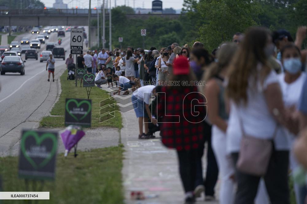 Tribute At The Scene Of Sunday's Hate-Motivated Vehicle Attack - Ontario