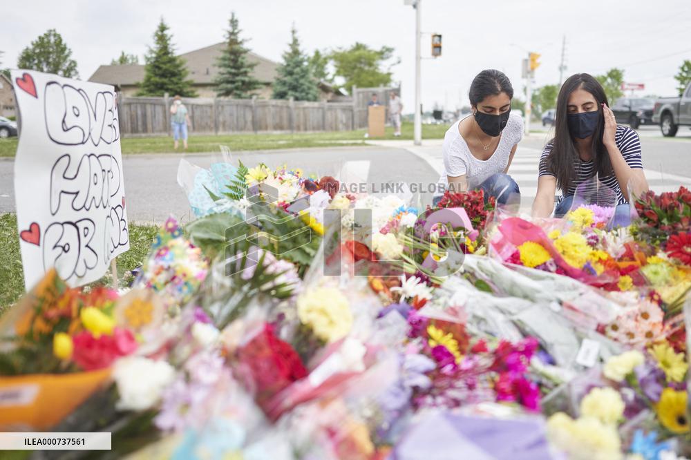 Tribute At The Scene Of Sunday's Hate-Motivated Vehicle Attack - Ontario