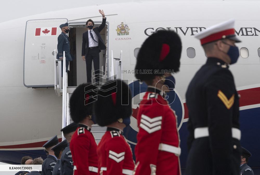 Justin Trudeau At Cornwall Airport Newquay Ahead Of The G7 Summit