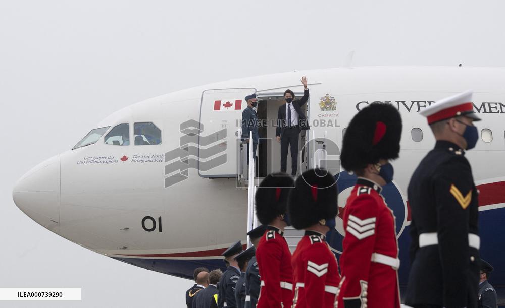 Justin Trudeau At Cornwall Airport Newquay Ahead Of The G7 Summit