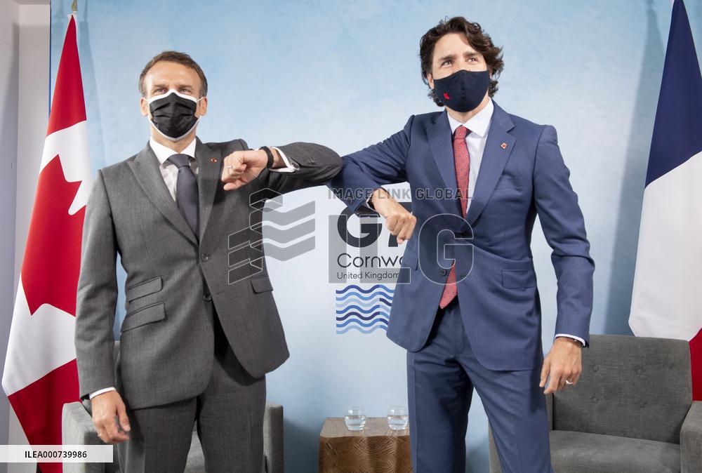 G7 Summit - Justin Trudeau and Emmanuel Macron