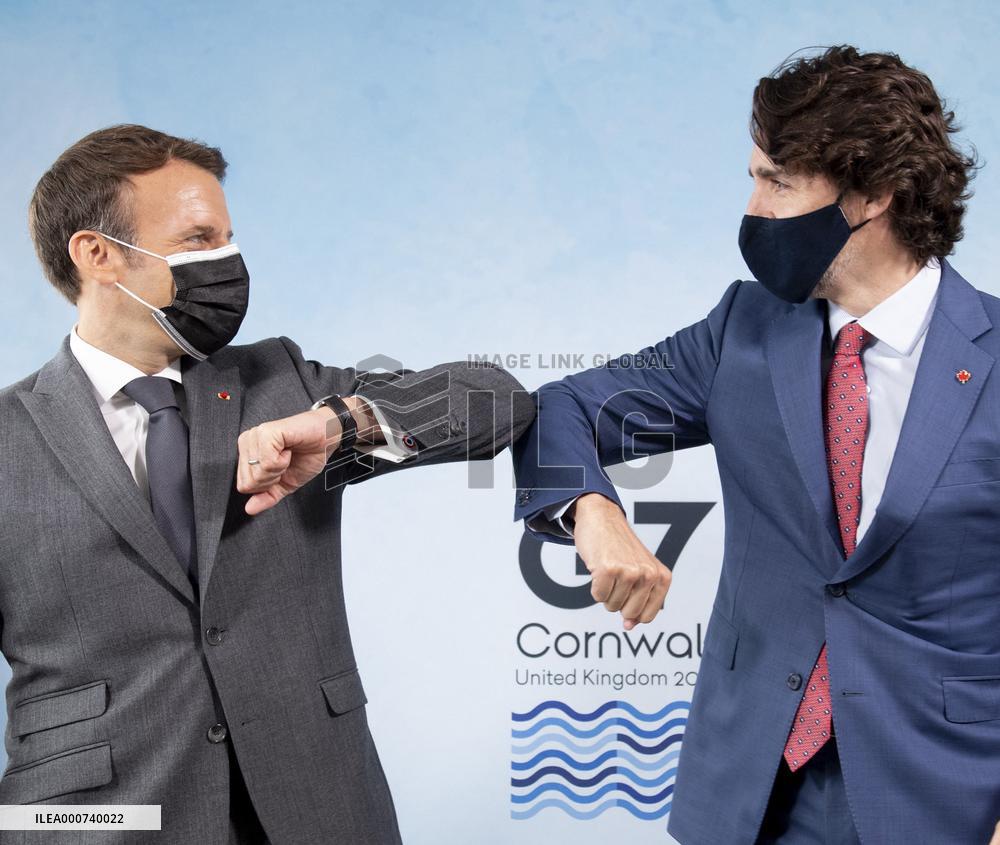G7 Summit - Justin Trudeau and Emmanuel Macron