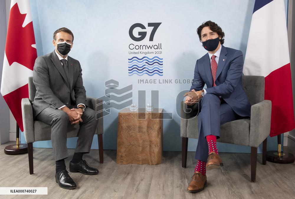 G7 Summit - Justin Trudeau and Emmanuel Macron