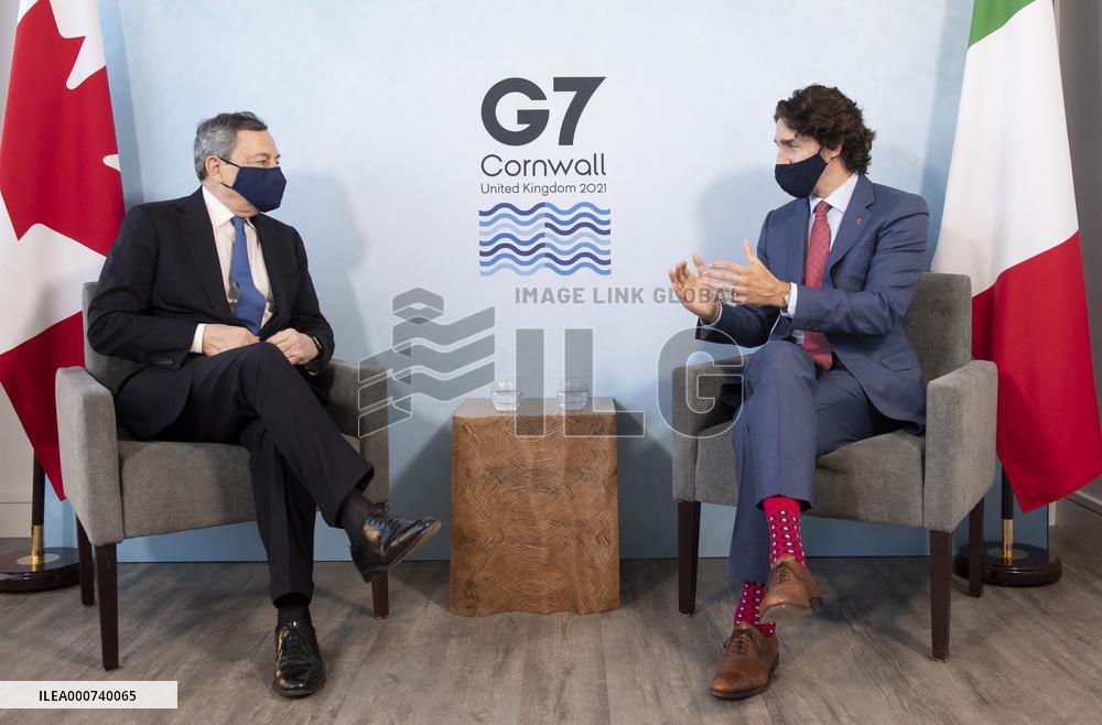 G7 Summit - Justin Trudeau and Mario Draghi