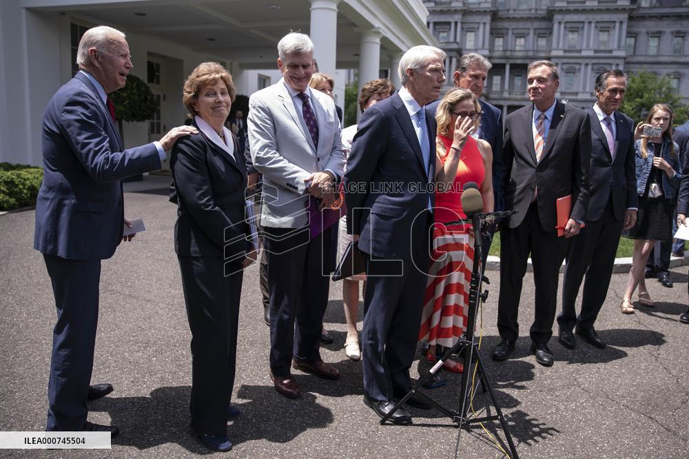 Joe Biden Speaks to Reporters Outside West Wing on Infrustructure Negotiations