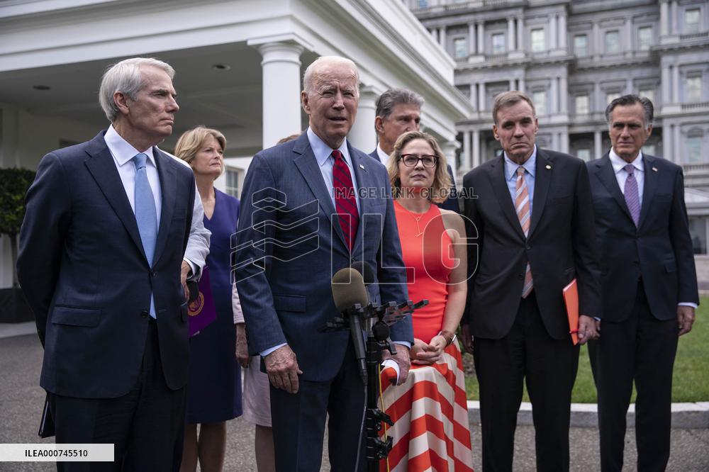 Joe Biden Speaks to Reporters Outside West Wing on Infrustructure Negotiations