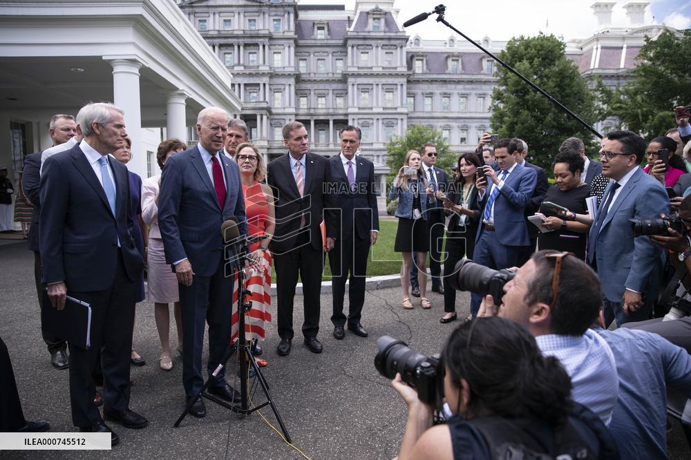 Joe Biden Speaks to Reporters Outside West Wing on Infrustructure Negotiations