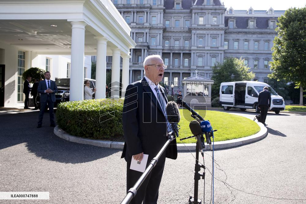 President of Israel Reuven Rivlin arrives at the White House for a meeting with US President Joe Biden