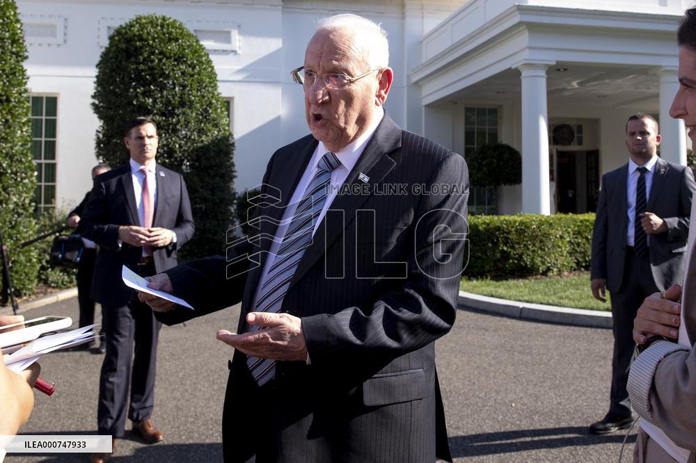 President of Israel Reuven Rivlin arrives at the White House for a meeting with US President Joe Biden