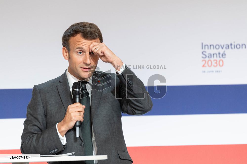 Emmanuel Macron attends the launching of the French CSIS