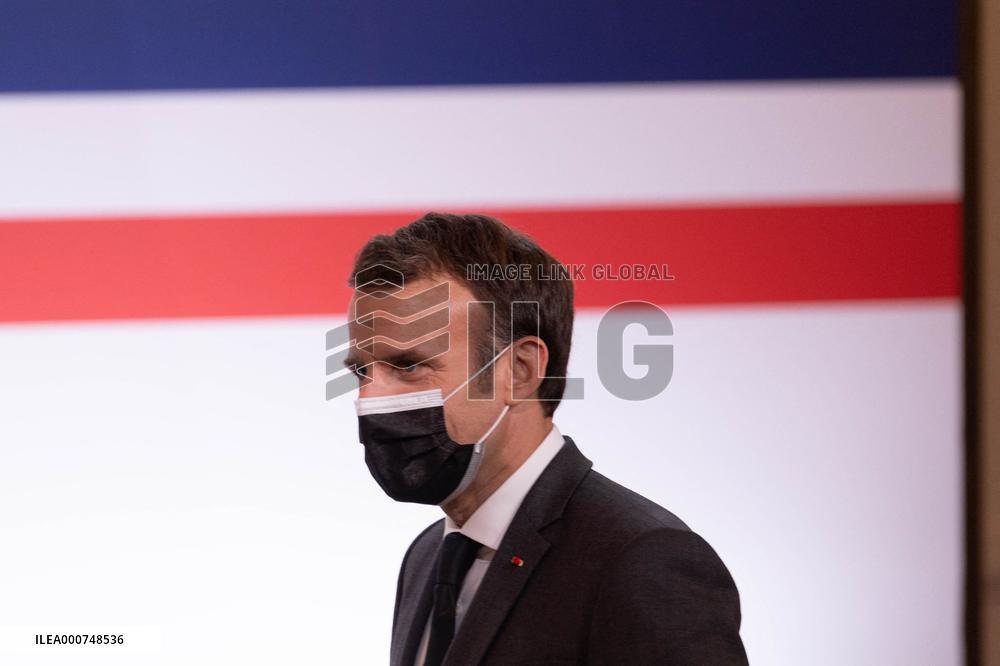 Emmanuel Macron attends the launching of the French CSIS