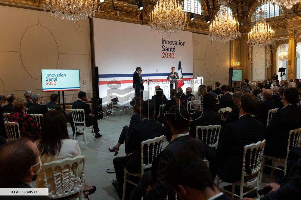 Emmanuel Macron attends the launching of the French CSIS