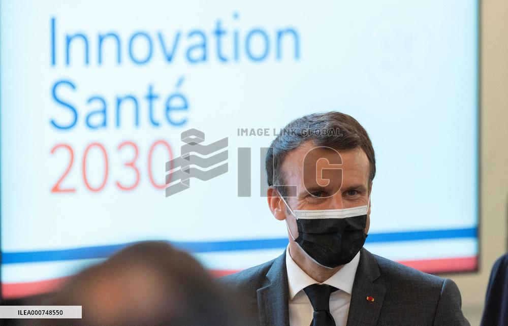 Emmanuel Macron attends the launching of the French CSIS