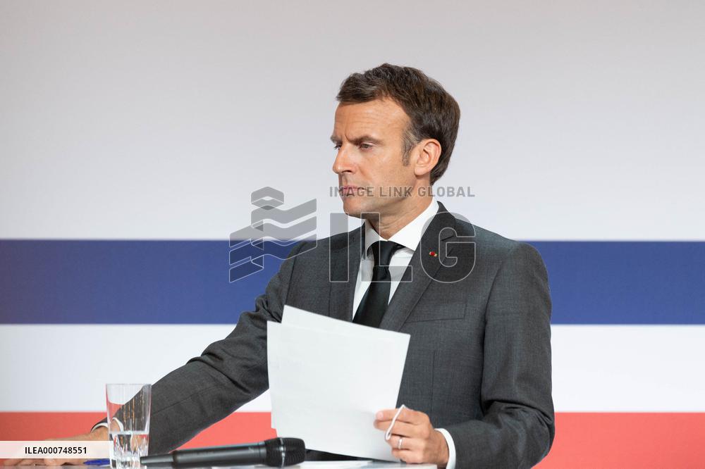 Emmanuel Macron attends the launching of the French CSIS