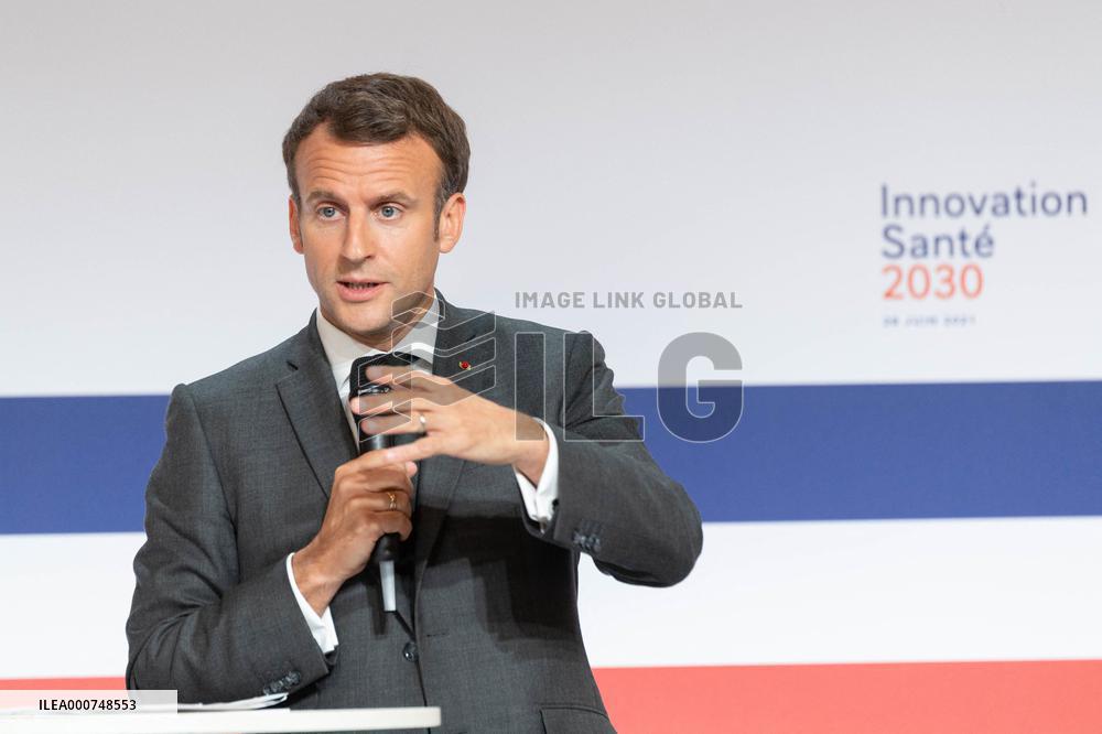 Emmanuel Macron attends the launching of the French CSIS