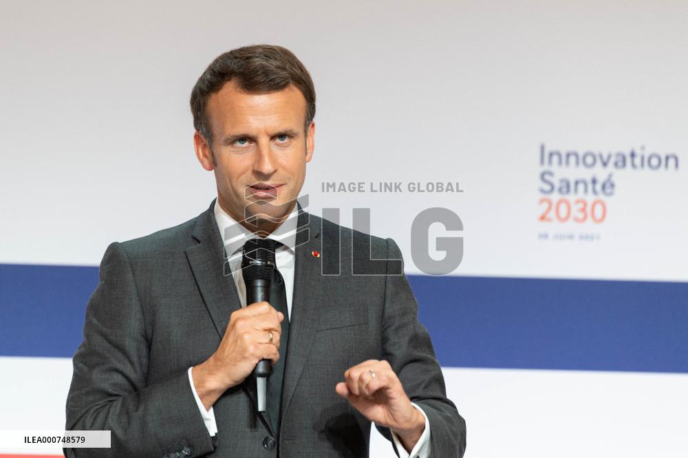 Emmanuel Macron attends the launching of the French CSIS