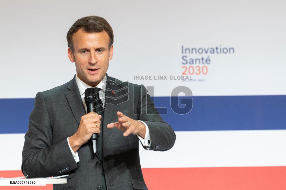 Emmanuel Macron attends the launching of the French CSIS