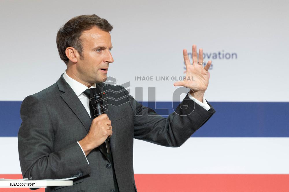 Emmanuel Macron attends the launching of the French CSIS