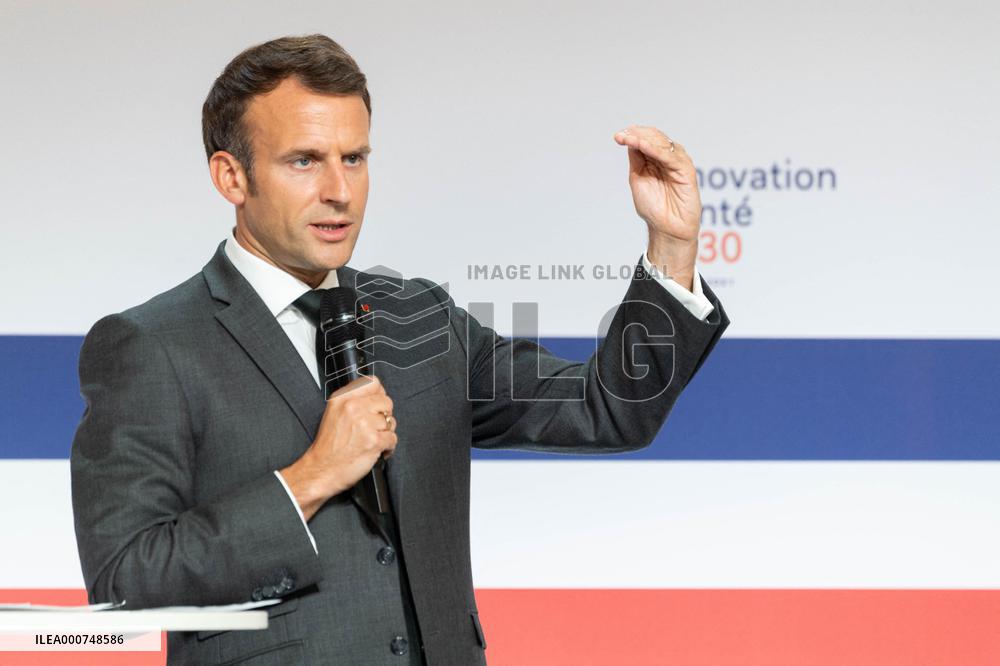 Emmanuel Macron attends the launching of the French CSIS