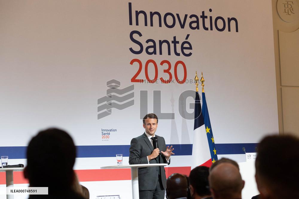 Emmanuel Macron attends the launching of the French CSIS