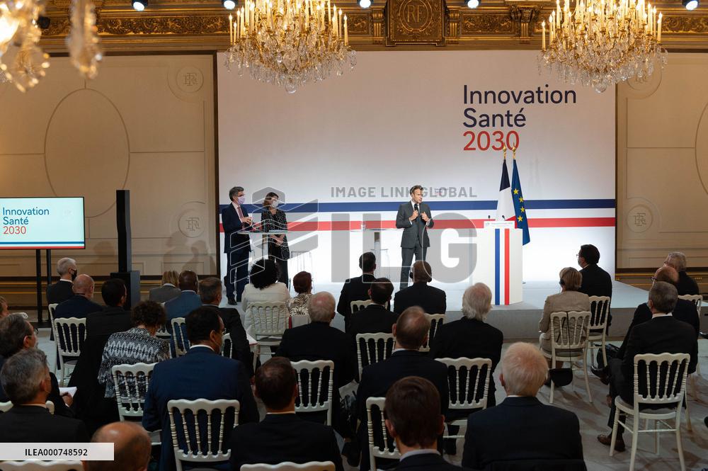 Emmanuel Macron attends the launching of the French CSIS