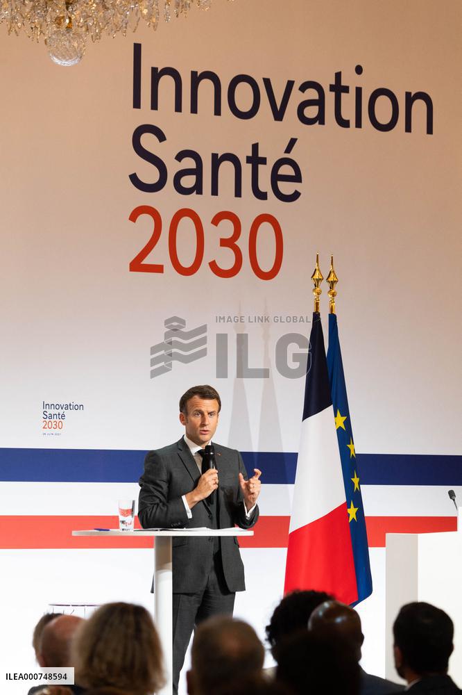 Emmanuel Macron attends the launching of the French CSIS