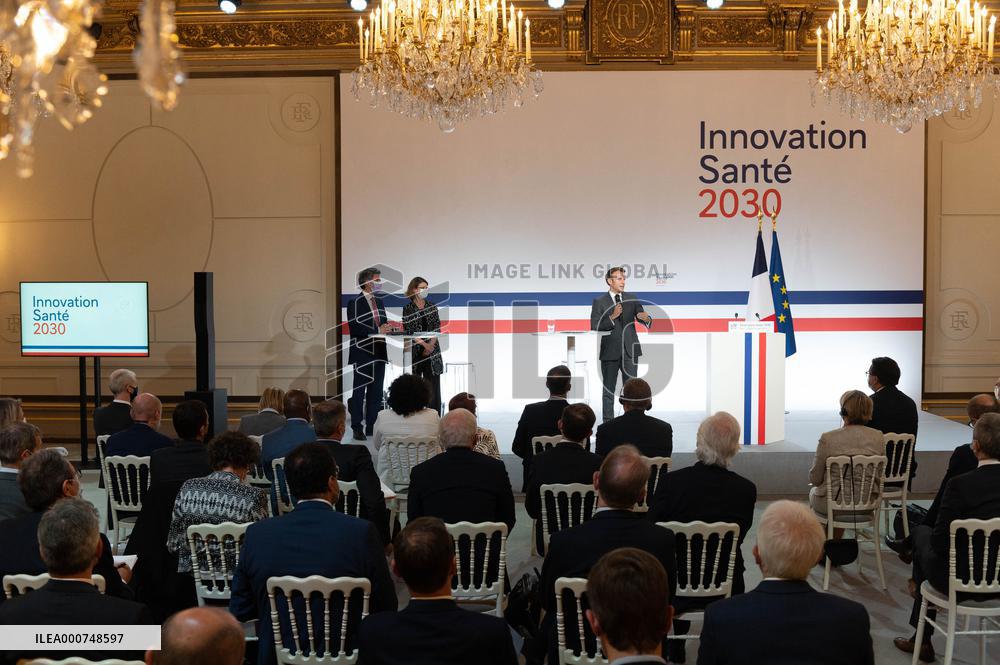 Emmanuel Macron attends the launching of the French CSIS