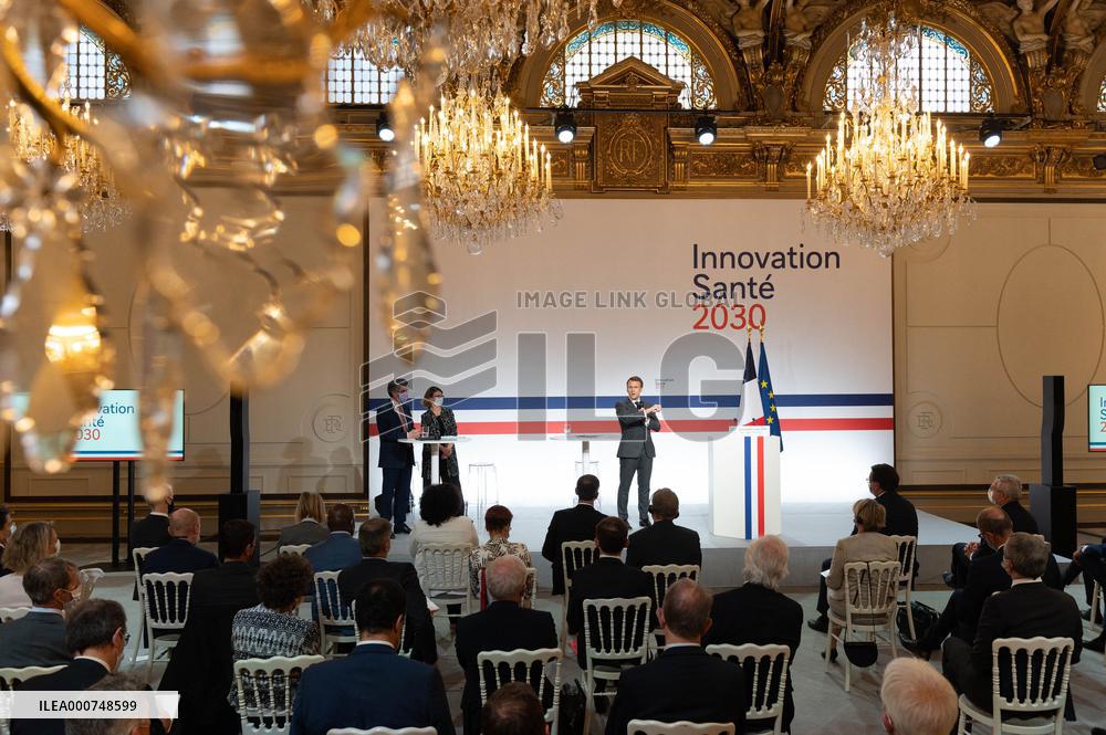 Emmanuel Macron attends the launching of the French CSIS