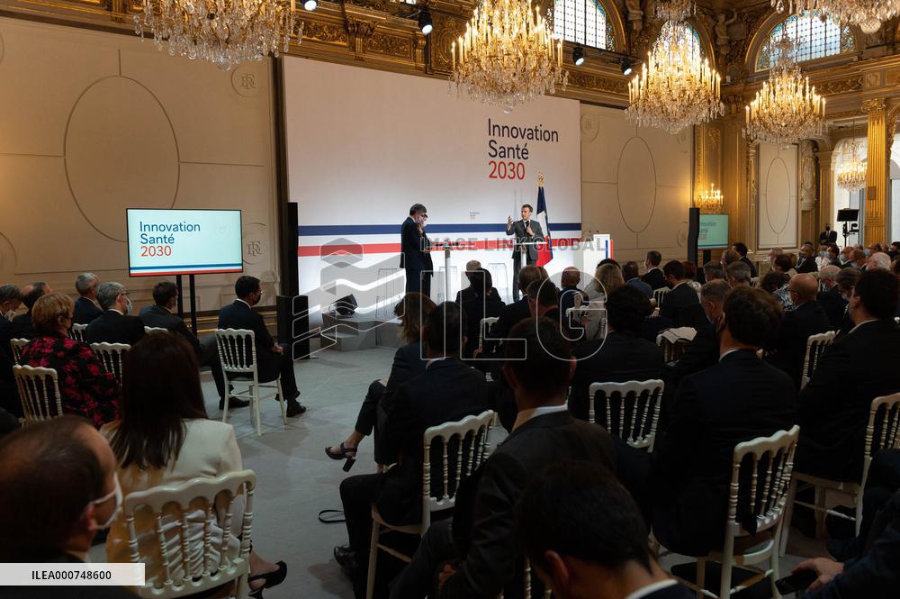 Emmanuel Macron attends the launching of the French CSIS