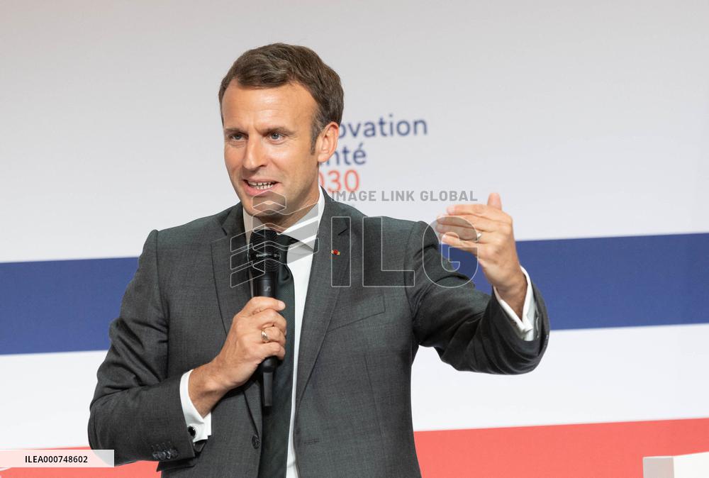 Emmanuel Macron attends the launching of the French CSIS