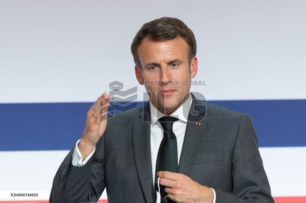 Emmanuel Macron attends the launching of the French CSIS