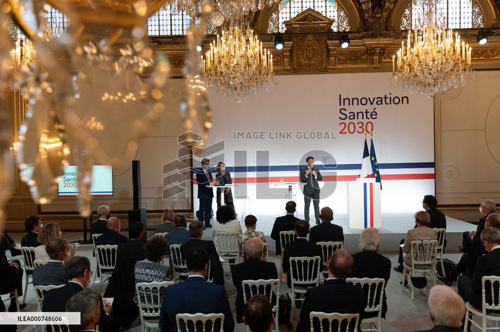 Emmanuel Macron attends the launching of the French CSIS