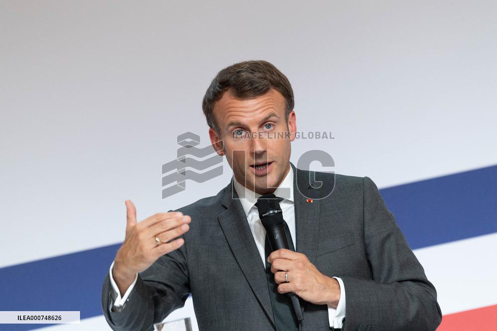 Emmanuel Macron attends the launching of the French CSIS