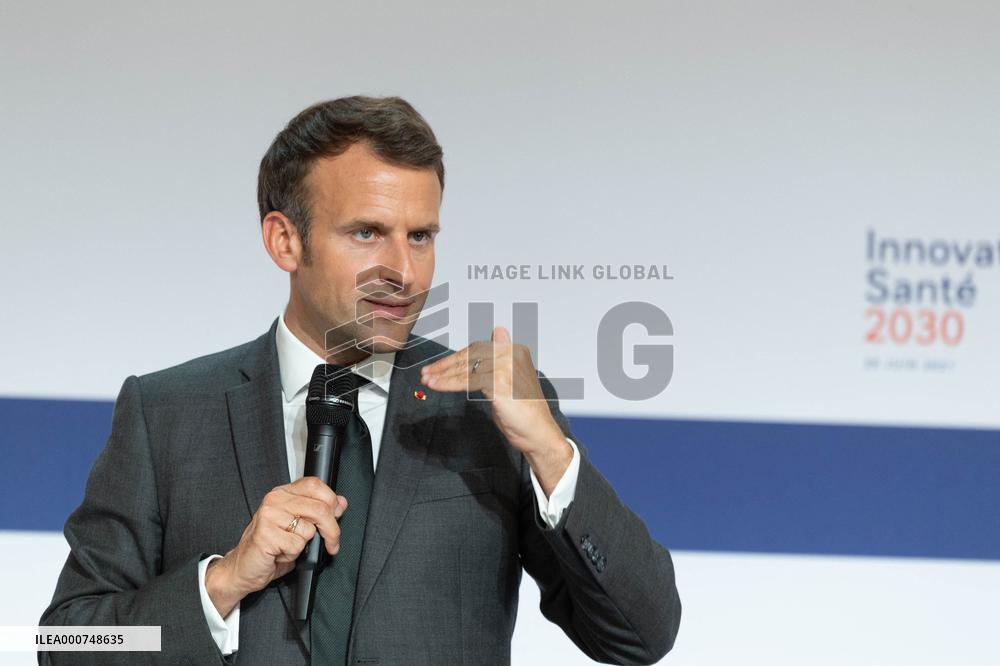 Emmanuel Macron attends the launching of the French CSIS