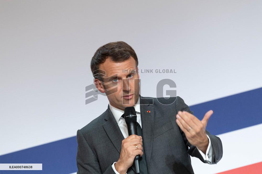 Emmanuel Macron attends the launching of the French CSIS