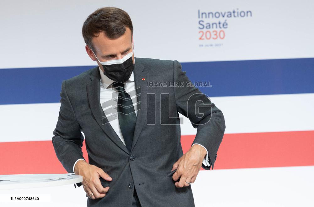 Emmanuel Macron attends the launching of the French CSIS