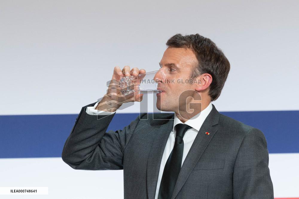 Emmanuel Macron attends the launching of the French CSIS