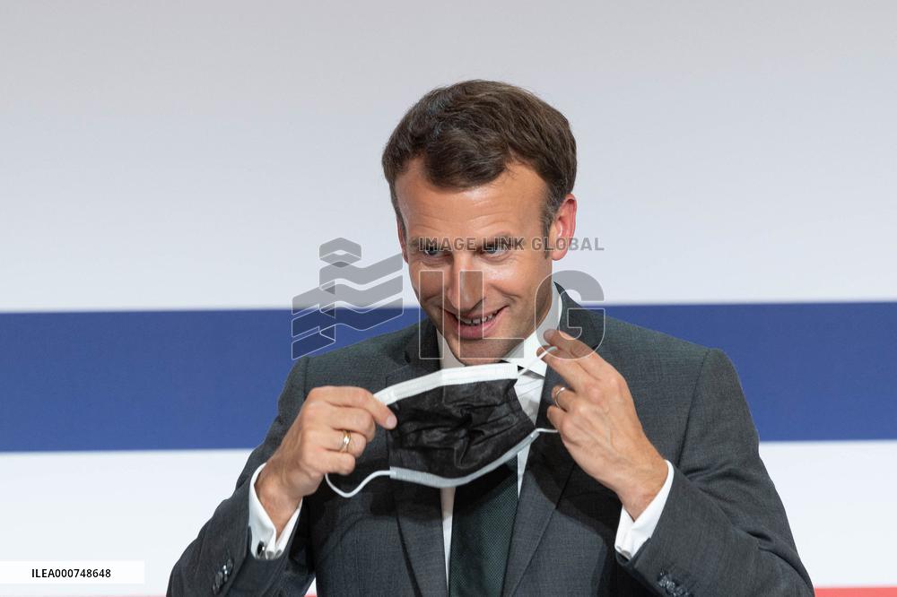 Emmanuel Macron attends the launching of the French CSIS