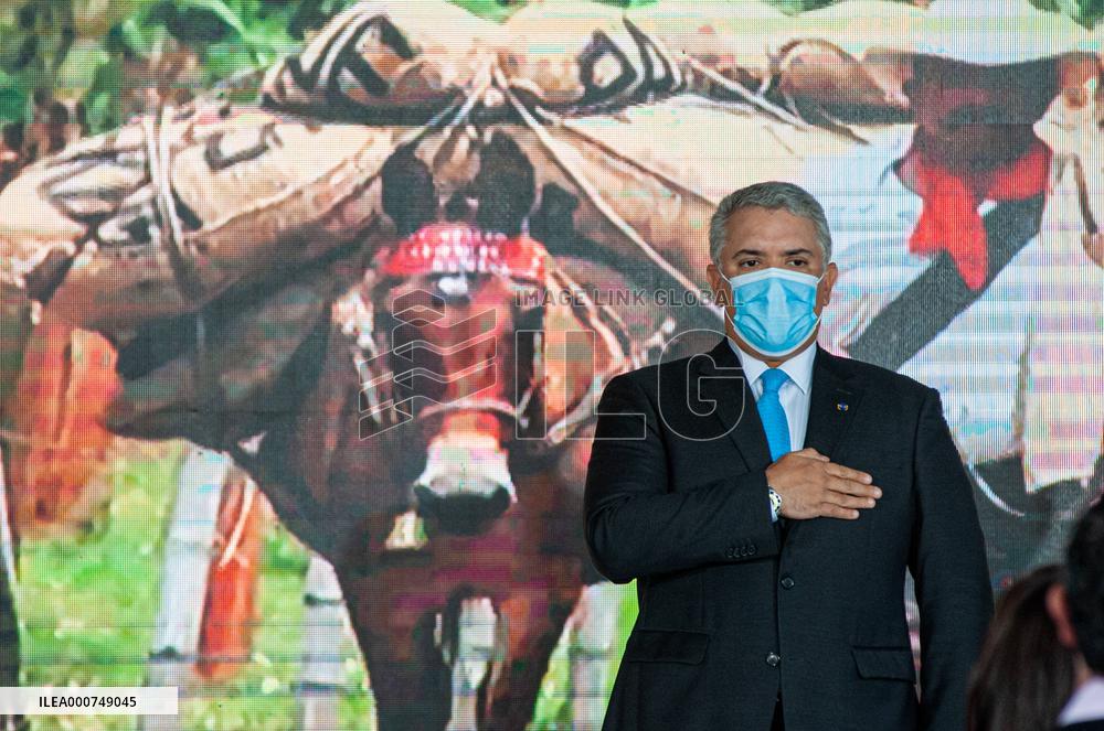 President Duque At Metro System Press Conference - Bogota