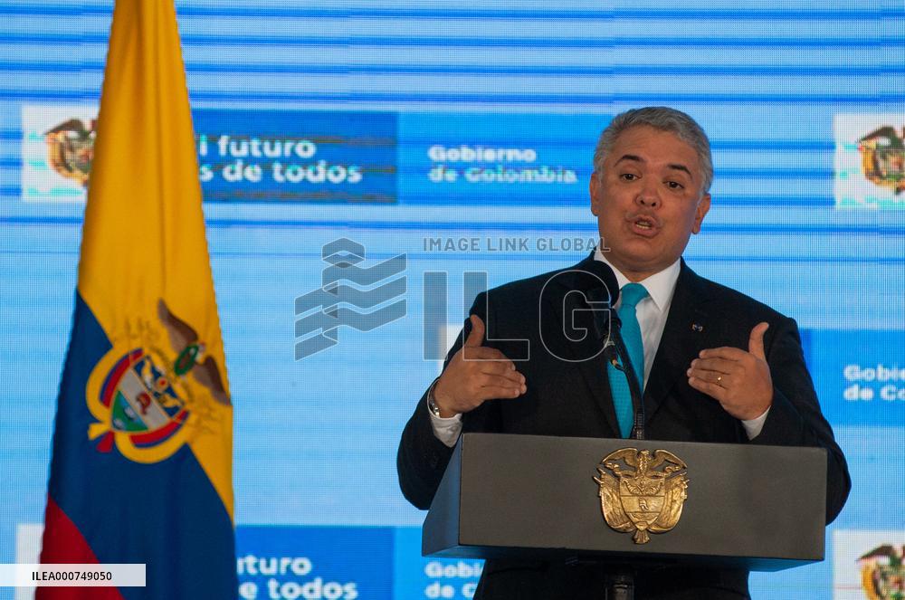 President Duque At Metro System Press Conference - Bogota