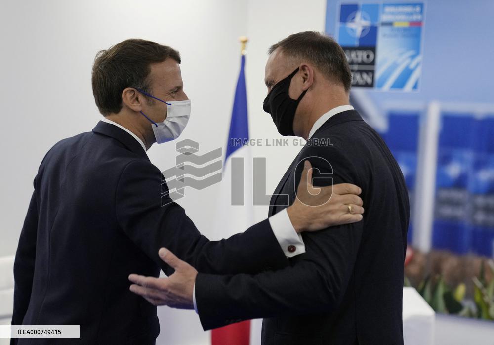 President Macron Meets Poland's President Duda At NATO Summit - Brussels
