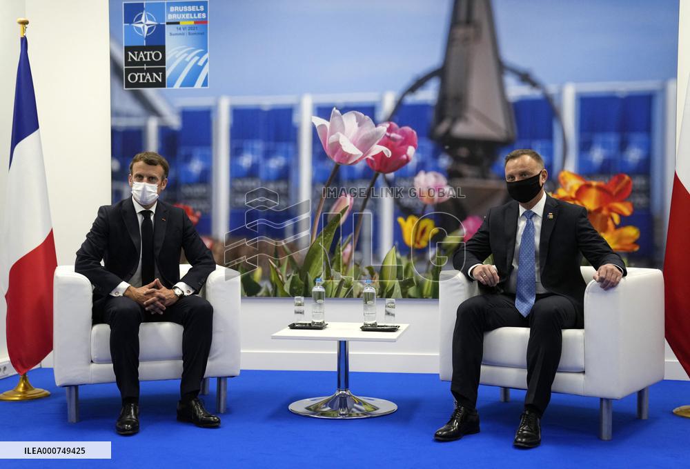 President Macron Meets Poland's President Duda At NATO Summit - Brussels