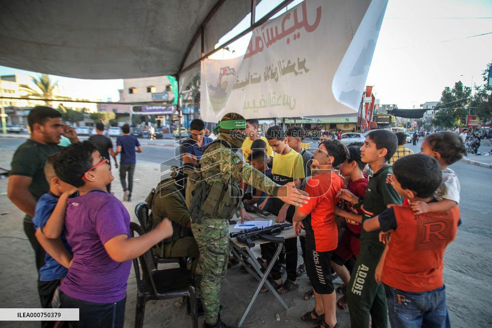 Palestinian Boys Register In A Summer Camp Organised By The Ezz-Al Din Al-Qassam Brigades - Gaza