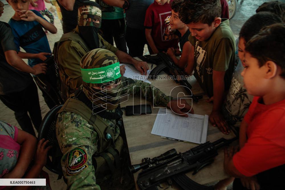 Palestinian Boys Register In A Summer Camp Organised By The Ezz-Al Din Al-Qassam Brigades - Gaza