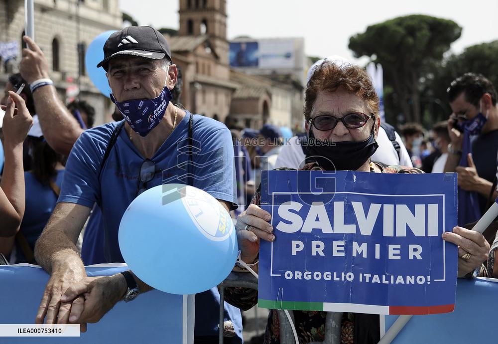 Matteo Salvini at the Lega demonstration in Rome