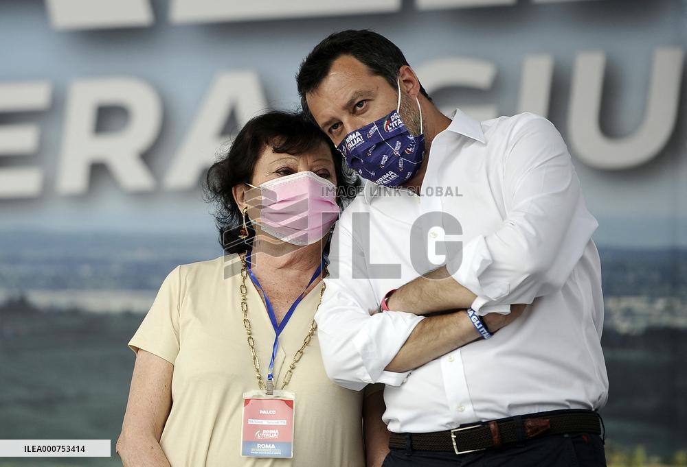 Matteo Salvini at the Lega demonstration in Rome